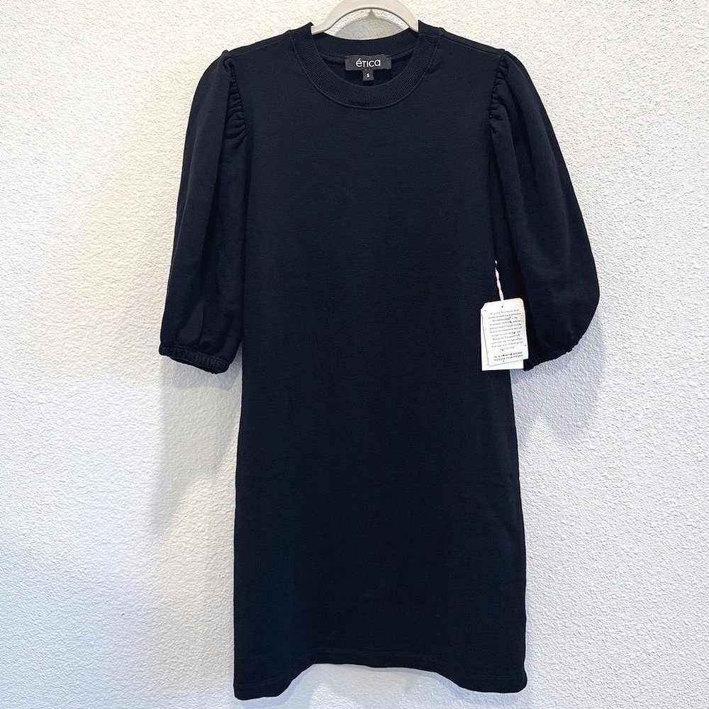 NWT Etica Isabelle Puff Sleeve Dress Black Beauty 100% Cotton S - Picture 2 of 8